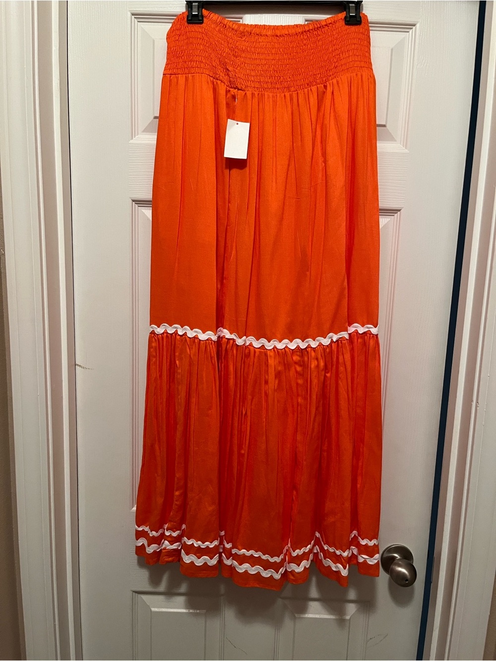 Bold Orange Maxi Skirt with White Trim